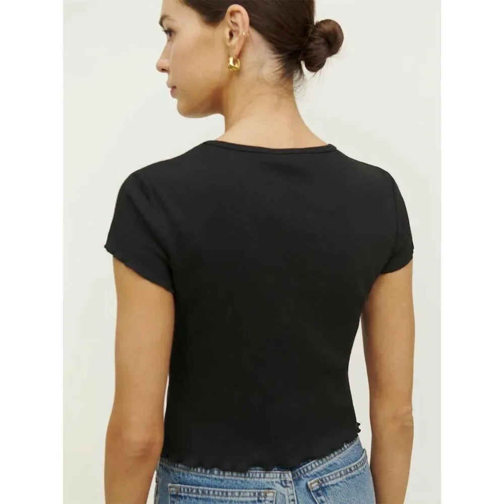 Reformation Women's XS Black Cropped Lowen Tee Short Sleeve Casual Top - Picture 3 of 11